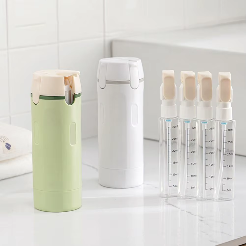TravelDose™ – Dozownik Podróżny 4w1 | Szczelne Butelki 30 ml